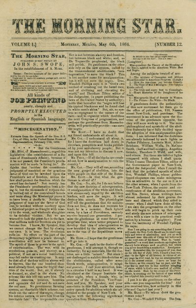 Article sur la législation proposée sur la mixité raciale et nouvelles de la guerre civile - Morning Star